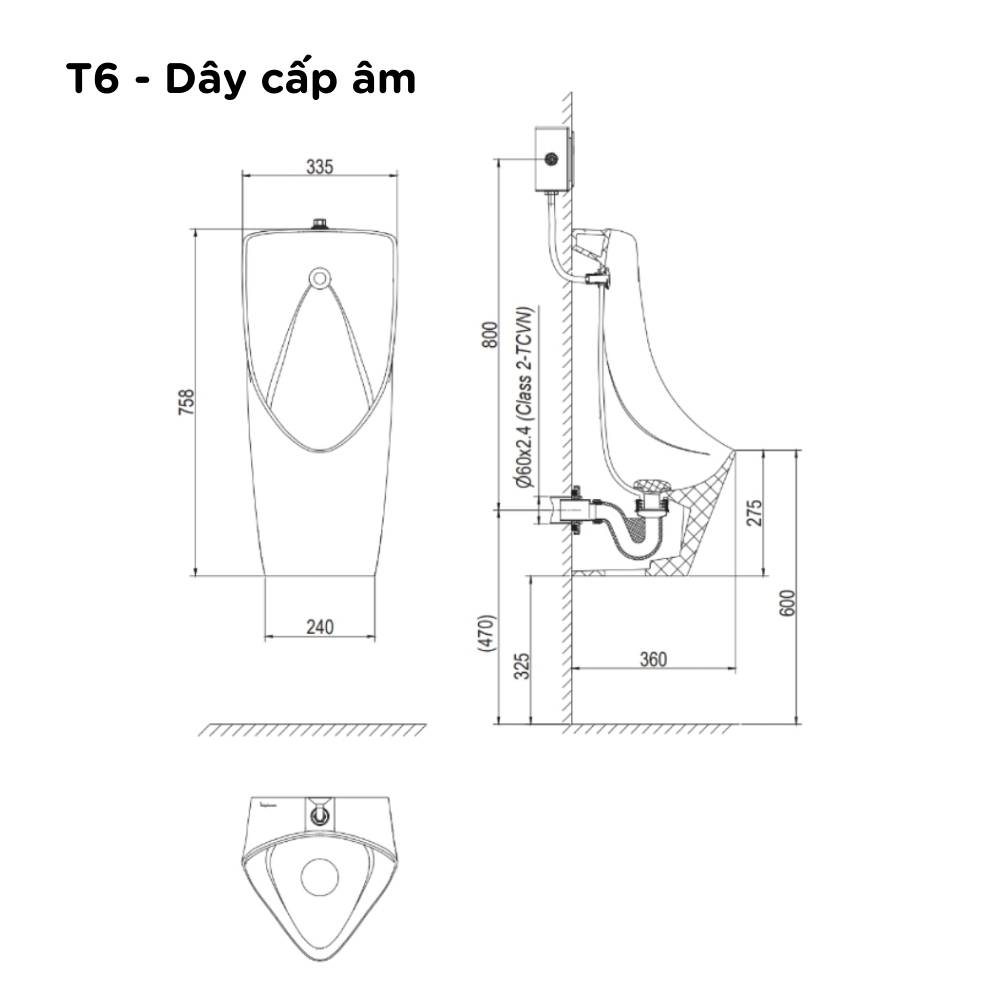 Bồn tiểu nam treo tường Viglacera T6 T6-AM - 3