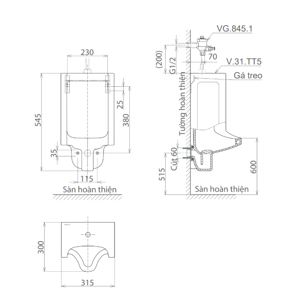 Bồn Tiểu Nam Viglacera TT5 TT5 - 2