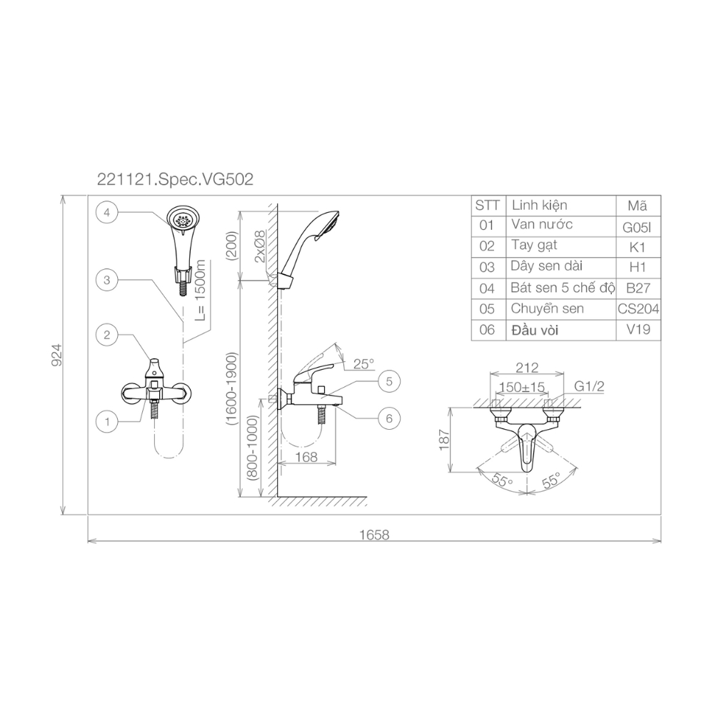 Sen tắm nóng lạnh Viglacera VG502 VG502 - 2