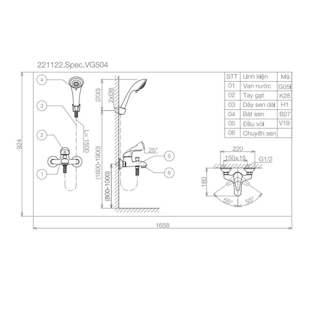 Sen tắm nóng lạnh Viglacera VG504 VG504 - 2
