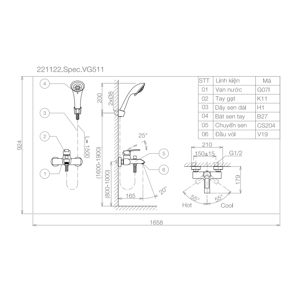 Sen tắm nóng lạnh Viglacera VG511 VG511 - 2