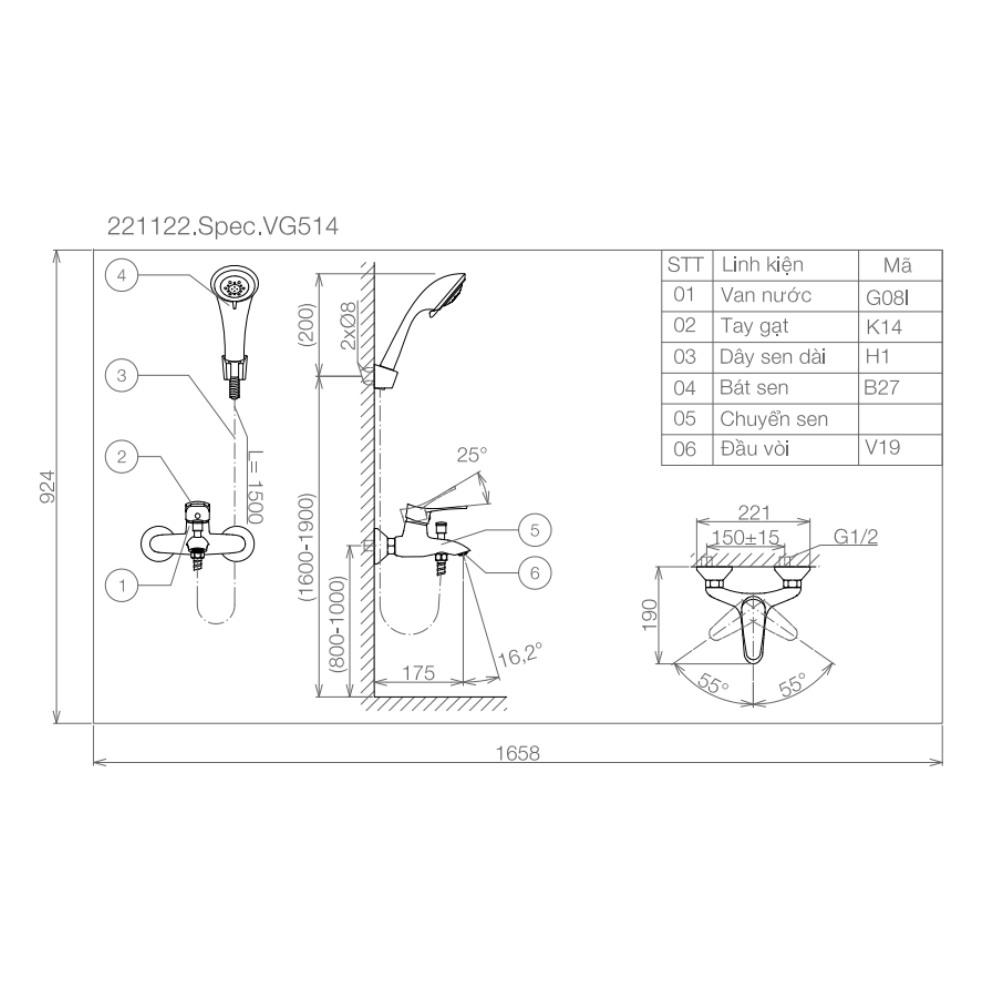 Sen tắm nóng lạnh Viglacera VG514 VG514 - 2