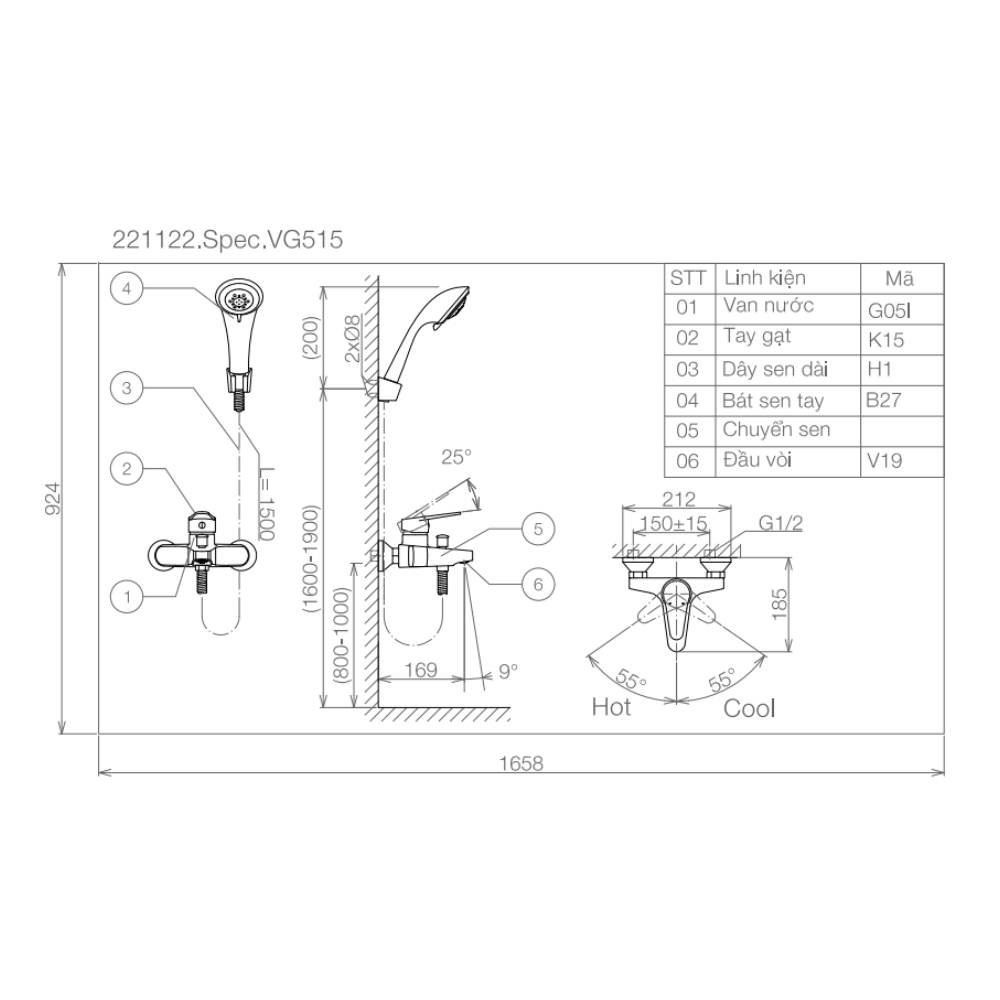 Sen tắm nóng lạnh Viglacera VG515 VG515 - 2