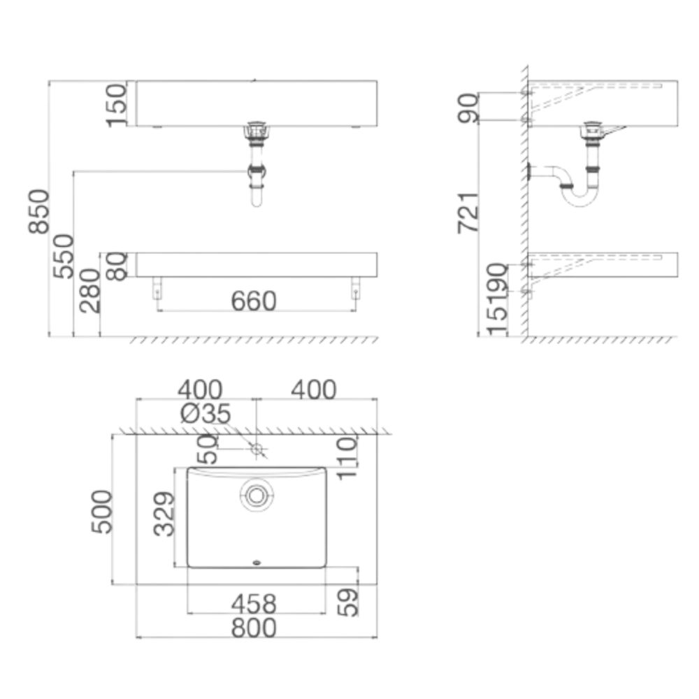 Chậu lavabo âm bàn đá 2 tầng Viglacera US10-9GP03 US10-9GP03 - 2