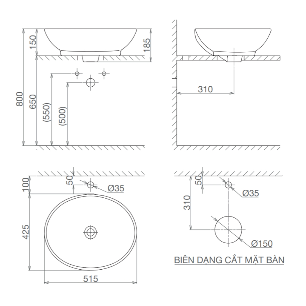 Chậu lavabo đặt bàn Viglacera BS415 BS415 - 2