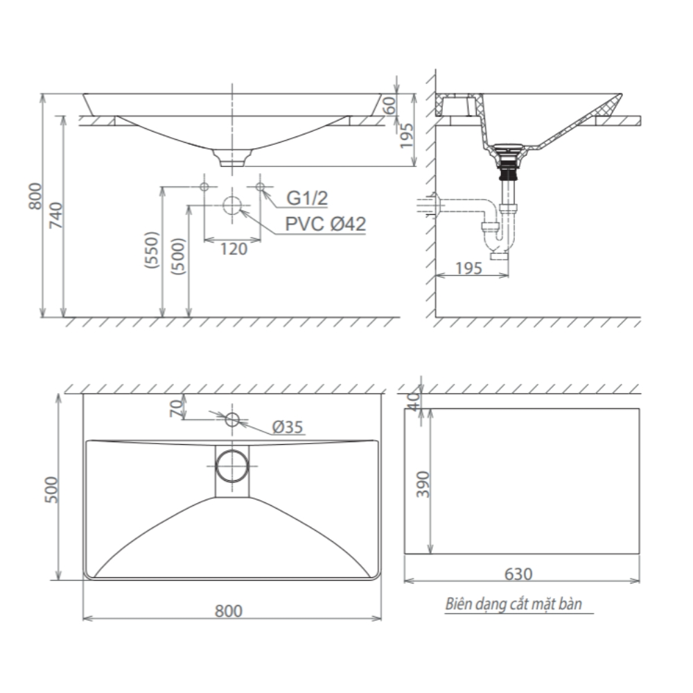 Chậu lavabo đặt bàn Viglacera CB68 CB68 - 2