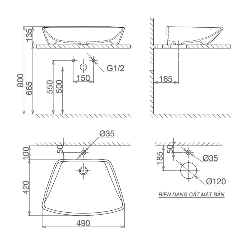 Chậu lavabo đặt bàn Viglacera CD16 CD16 - 2