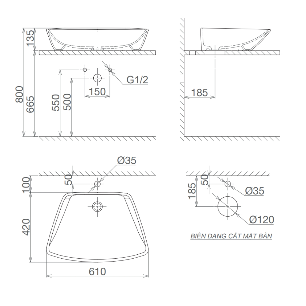 Chậu lavabo đặt bàn Viglacera CD17 CD17 - 2