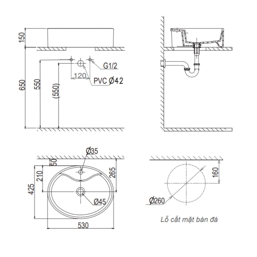Chậu lavabo đặt bàn Viglacera CD19 CD19 - 2