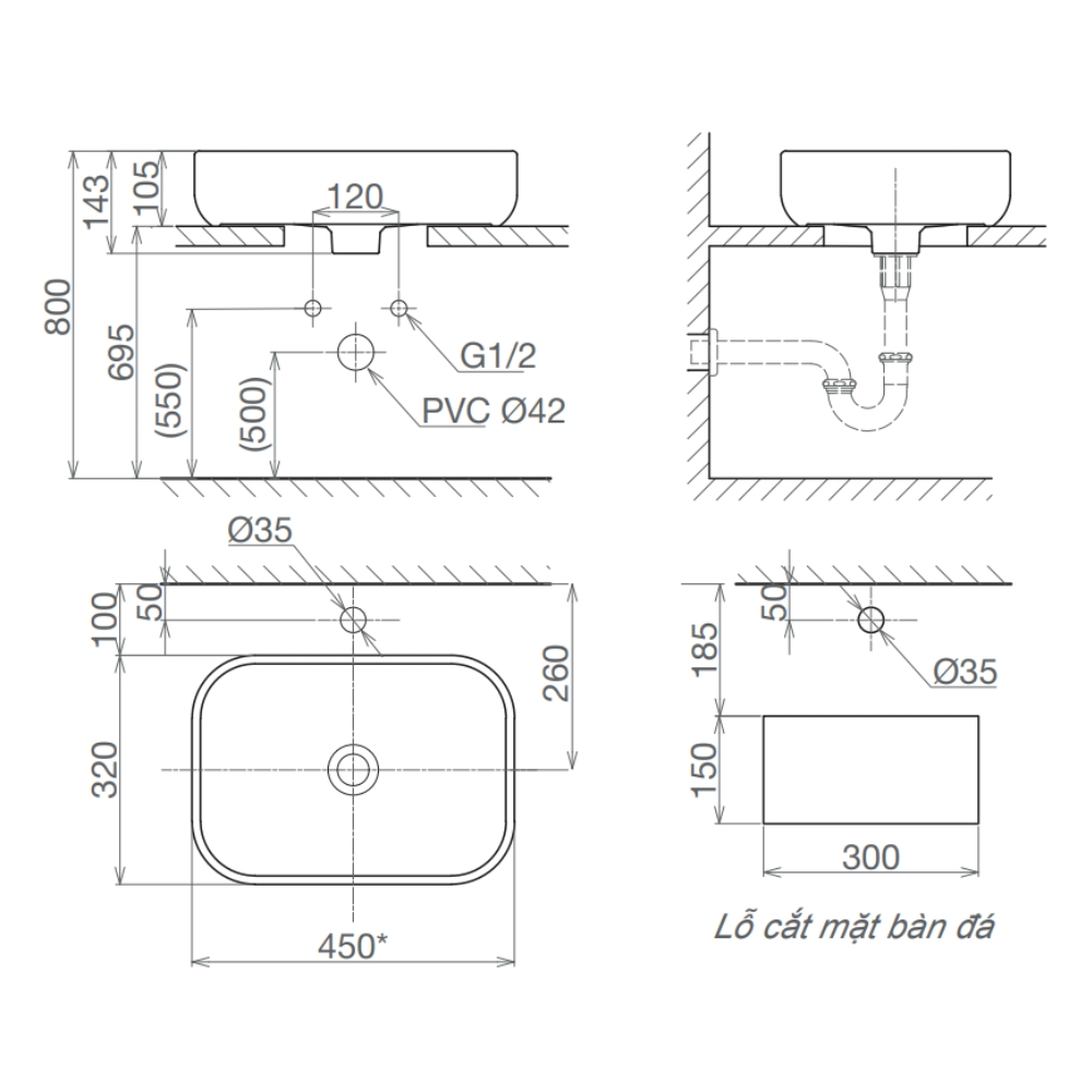 Chậu lavabo đặt bàn Viglacera V25 V25 - 2