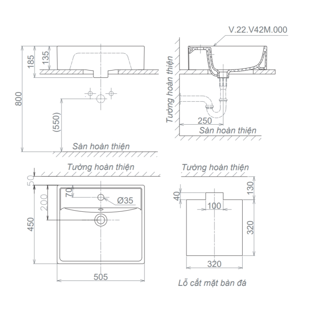 Chậu lavabo đặt bàn Viglacera V42M V42M - 2