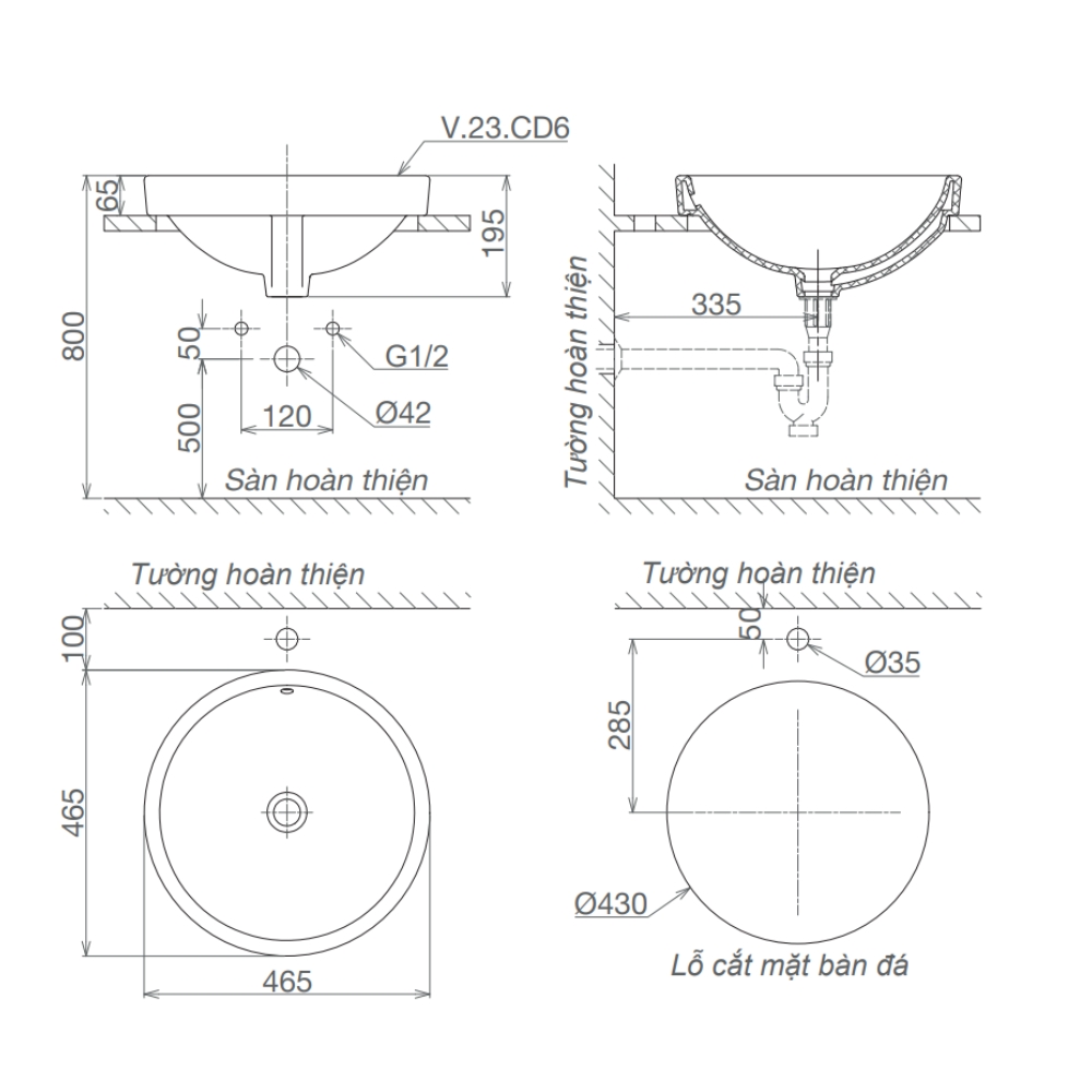 Chậu lavabo đặt bàn Viglacera CD6 CD6 - 2