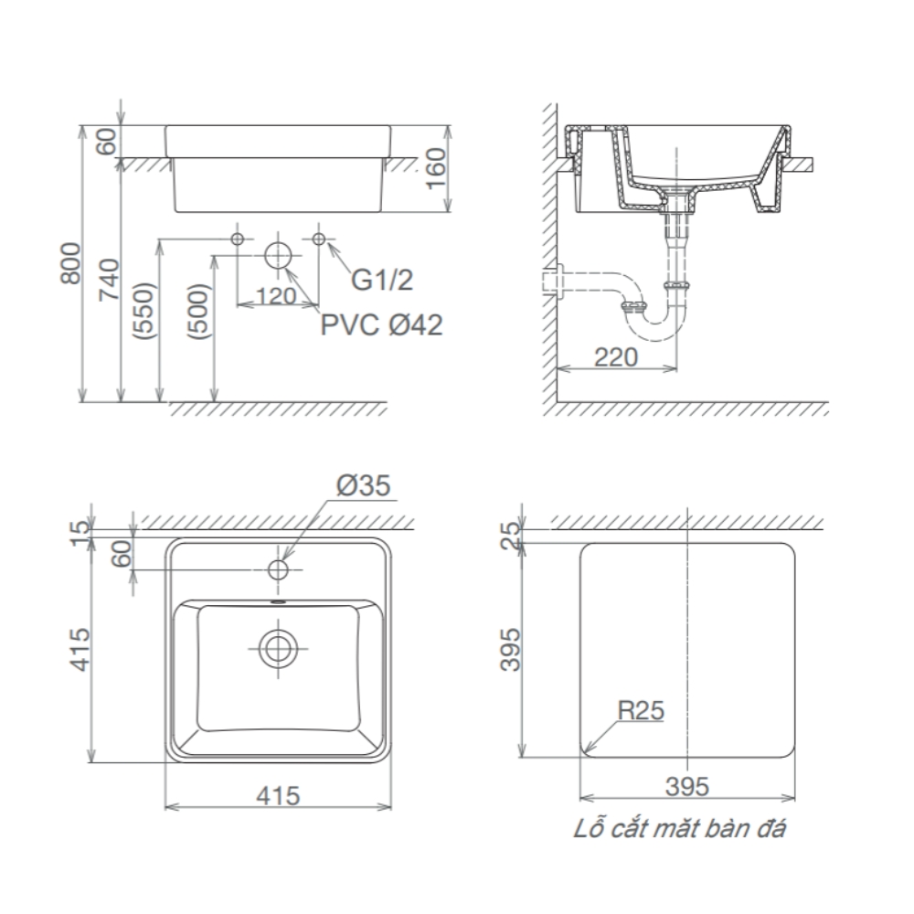 Chậu lavabo đặt bàn Viglacera V24 V24 - 2