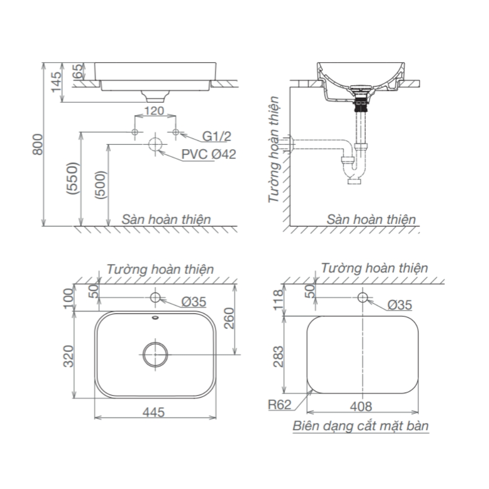 Chậu lavabo đặt bàn Viglacera V27 V27 - 2