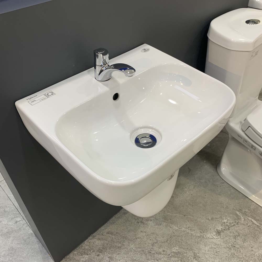 Chậu rửa lavabo treo tường Viglacera V23 chân lửng V23-CHAU+V23-CHAN - 3