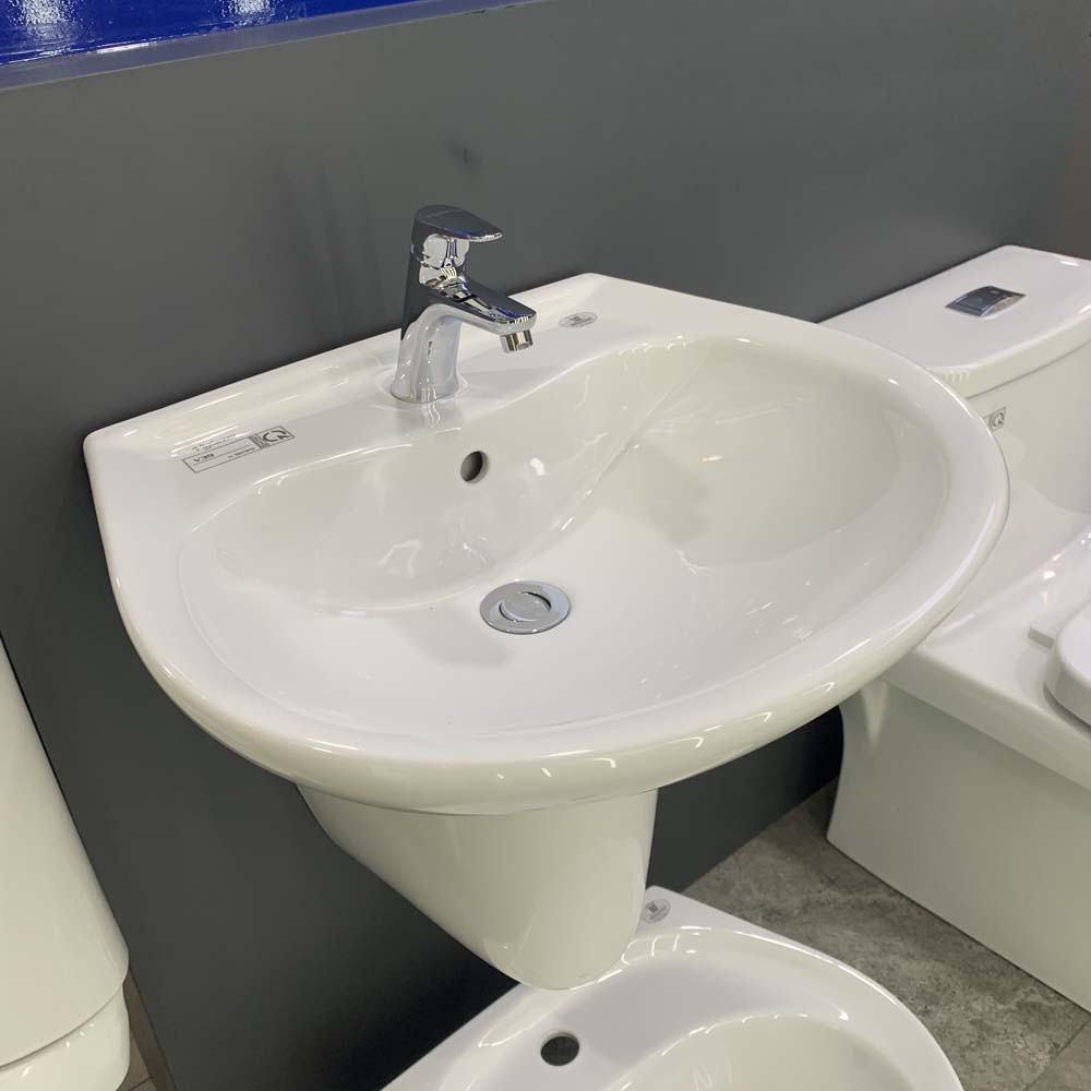 Chậu rửa lavabo treo tường Viglacera V39 chân lửng V39-CHAU+V39-CHAN - 4