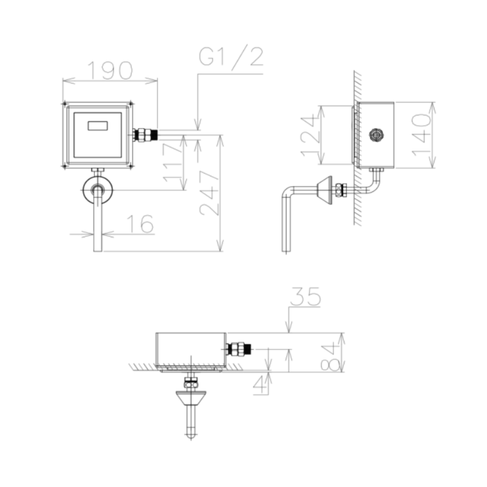 Bộ xả tiểu cảm ứng âm tường dùng pin Viglacera VG843.1 VG843.1 - 2
