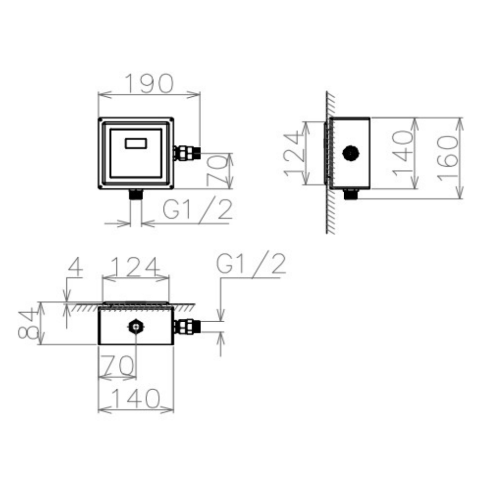 Bộ xả tiểu cảm ứng âm tường dùng pin Viglacera VG843 VG843 - 2