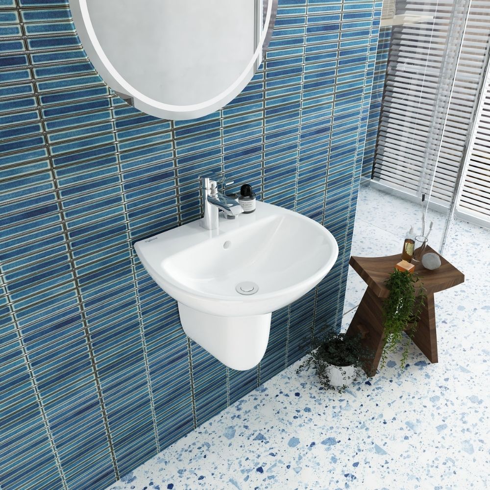 Chậu rửa lavabo treo tường Viglacera V36 chân lửng V36-CHAU+V36-CHAN - 4