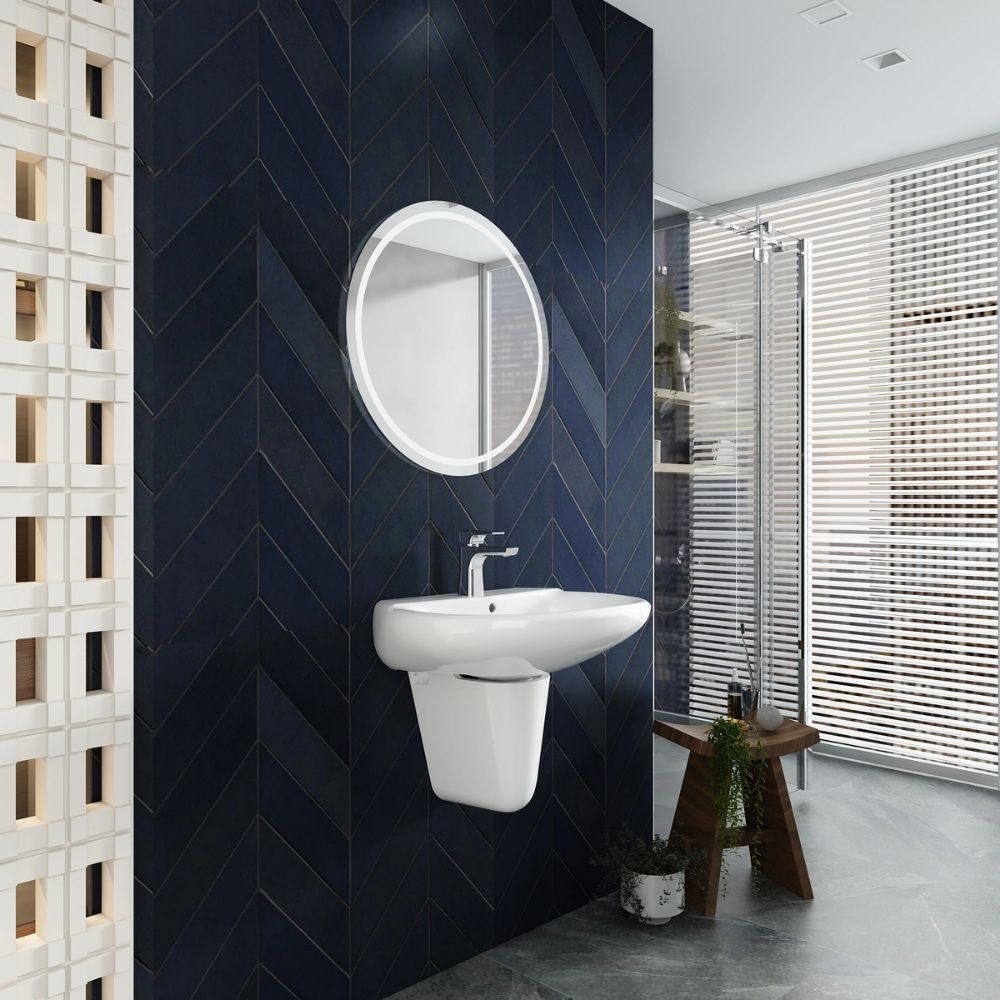 Chậu rửa lavabo treo tường Viglacera VI5 chân lửng VI5-CHAU+VI5-CHAN - 3