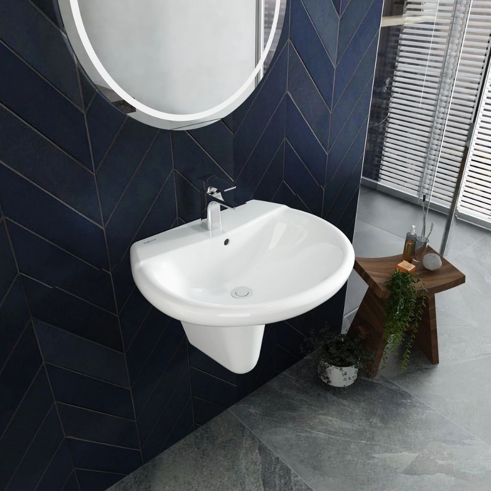 Chậu rửa lavabo treo tường Viglacera VI5 chân lửng VI5-CHAU+VI5-CHAN - 4