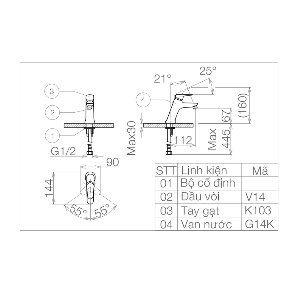 Vòi chậu lavabo lạnh Viglacera VG103 VG103 - 2