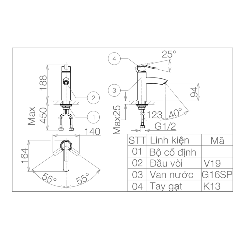 Vòi chậu lavabo nóng lạnh Viglacera VG105 VG105 - 2