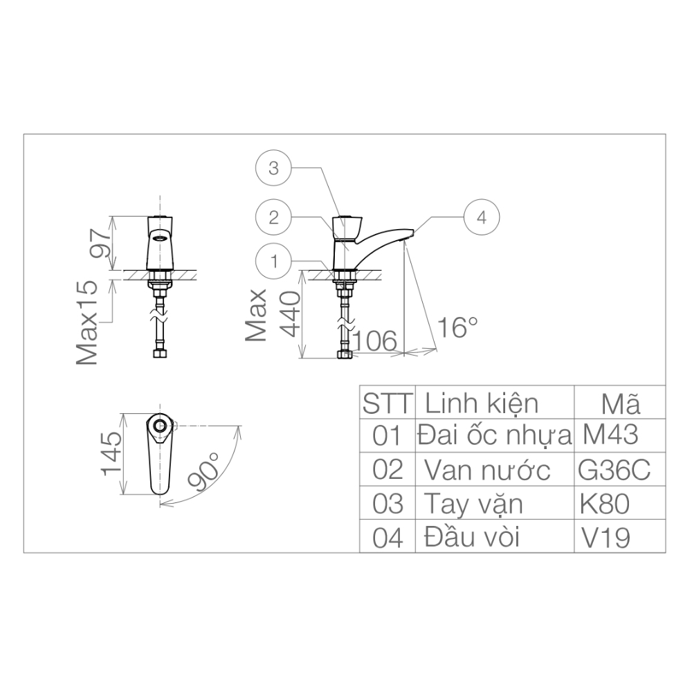 Vòi chậu lavabo lạnh Viglacera VG106 VG106 - 2