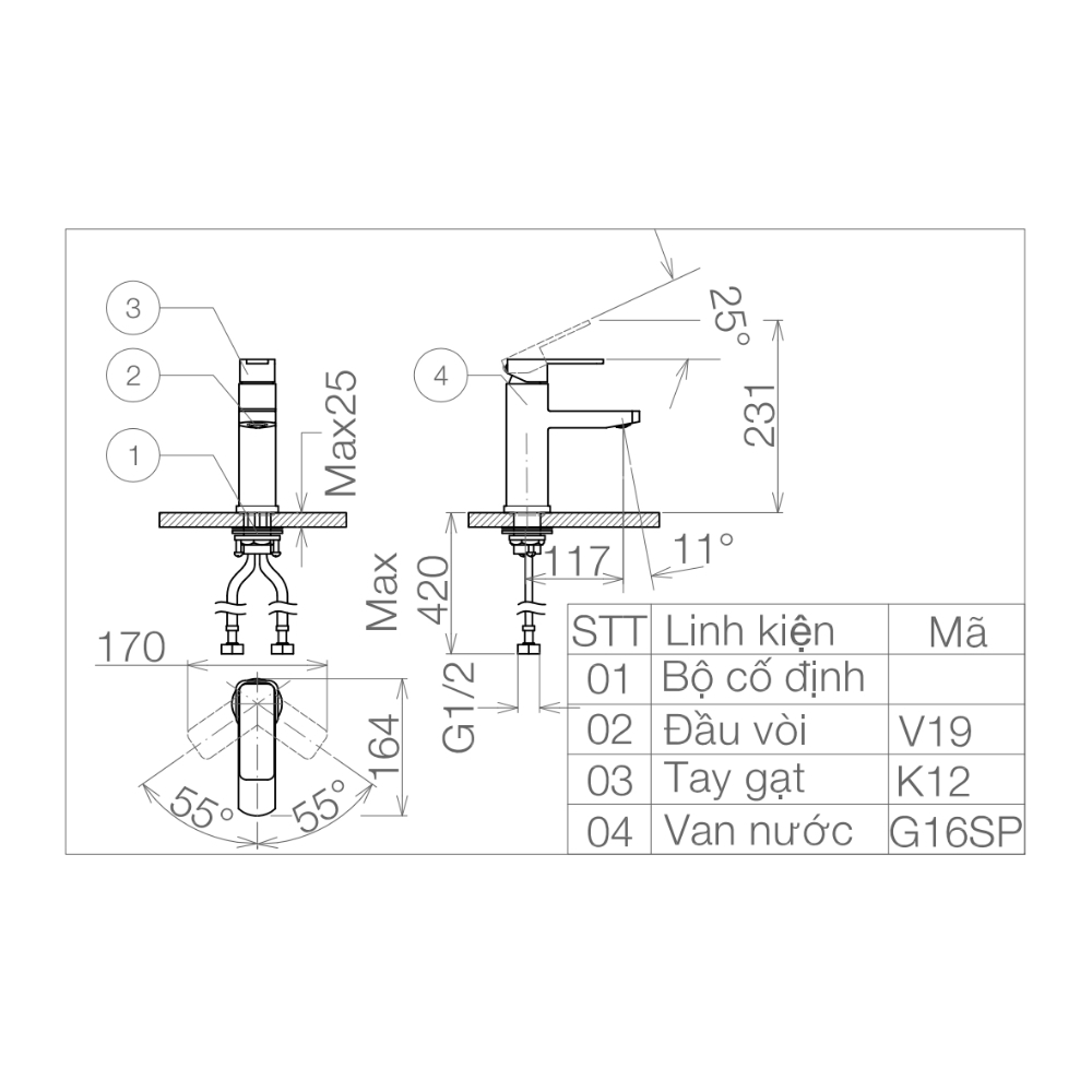 Vòi chậu lavabo nóng lạnh Viglacera VG112 VG112 - 2