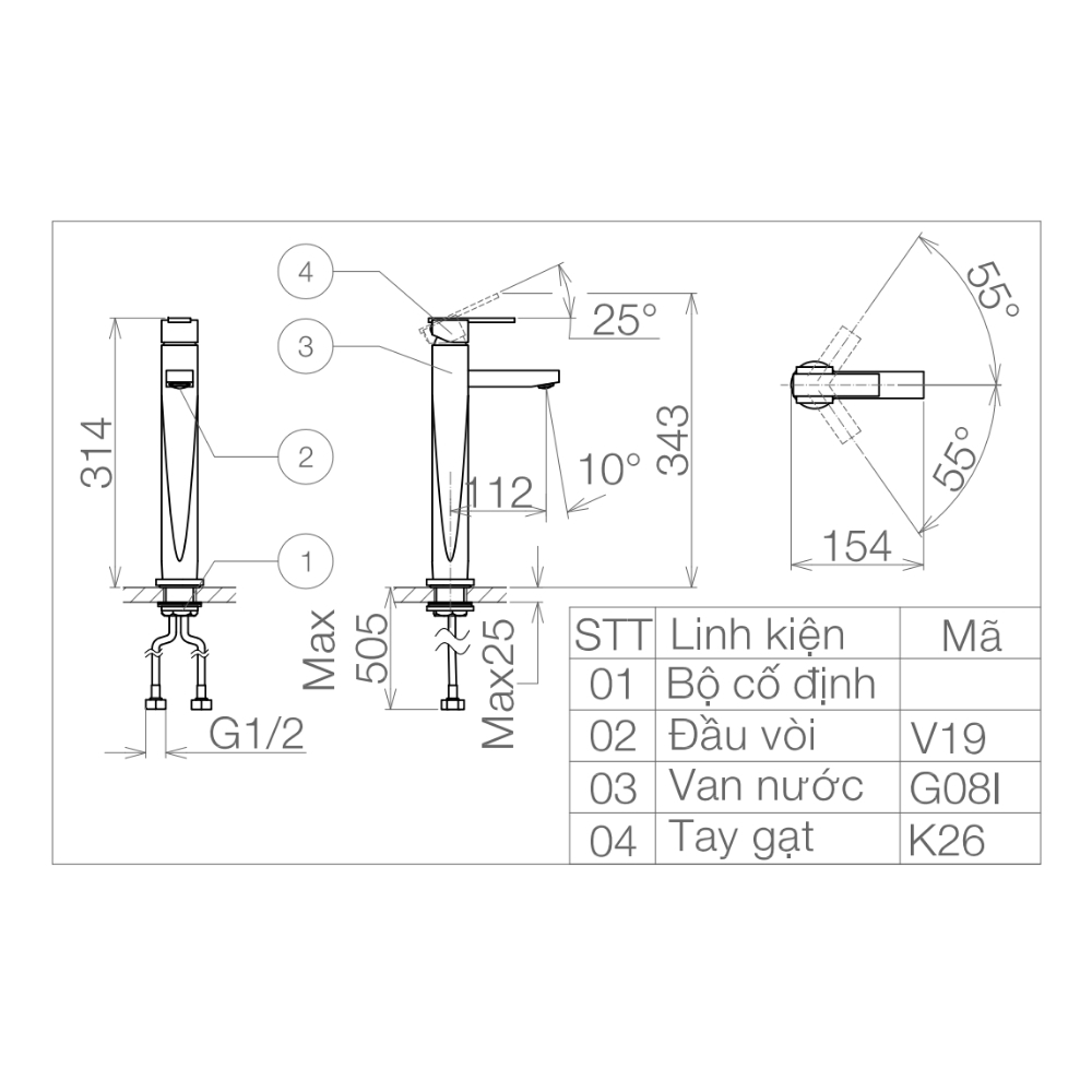 Vòi chậu lavabo nóng lạnh Viglacera VG126 VG126 - 2