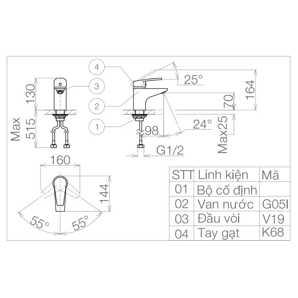 Vòi chậu lavabo nóng lạnh Viglacera VG168 VG168 - 2