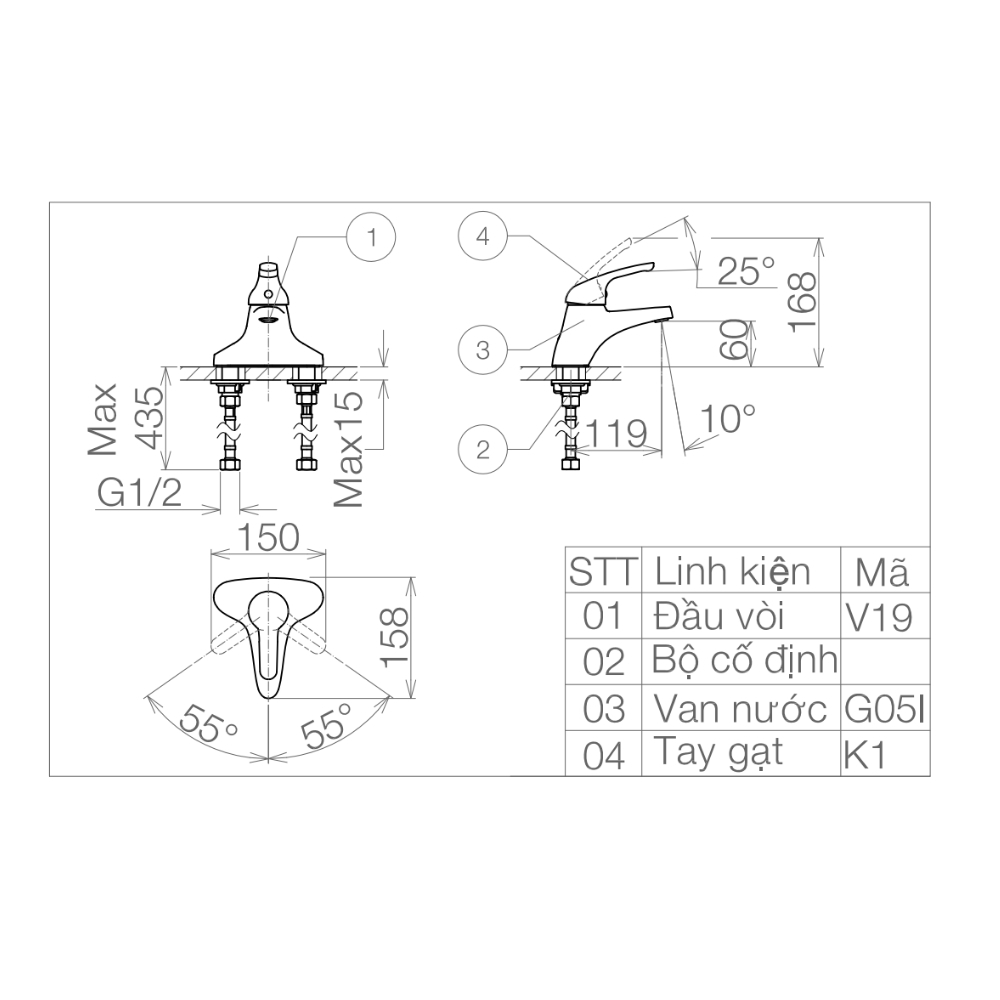 Vòi chậu lavabo nóng lạnh Viglacera VG302 VG302 - 2